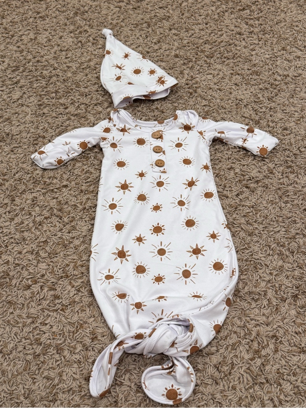 Caden Lane Sun Print Baby Gown with Matching Hat